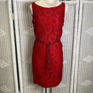 Vintage Elissa of California Red‎ Lace Beaded Sheath Dress 60s Cocktail Party